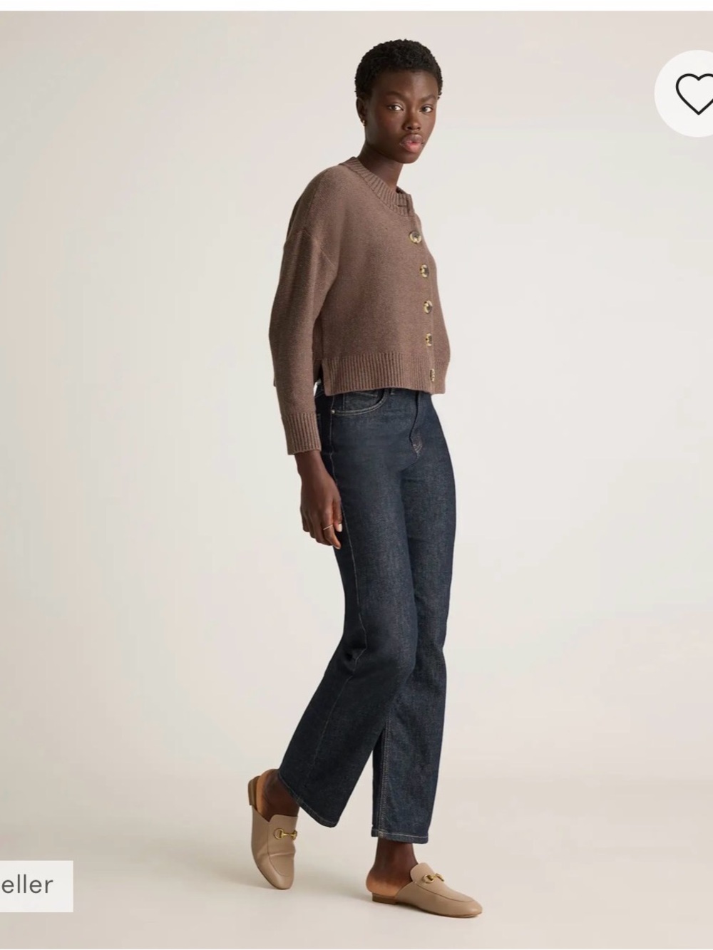 Quince Organic Cotton Cropped Cardigan Women’s M Brown Button Front - Picture 3 of 14